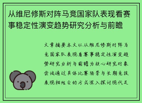 从维尼修斯对阵马竞国家队表现看赛事稳定性演变趋势研究分析与前瞻